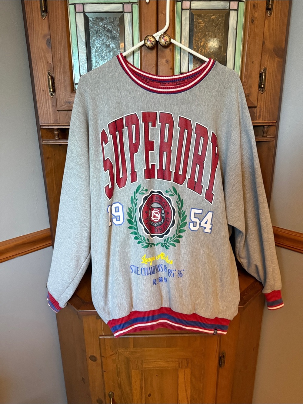 Superdry Vintage Varsity Crewneck Sweatshirt Gray Graphic Size UK 14 / US 10